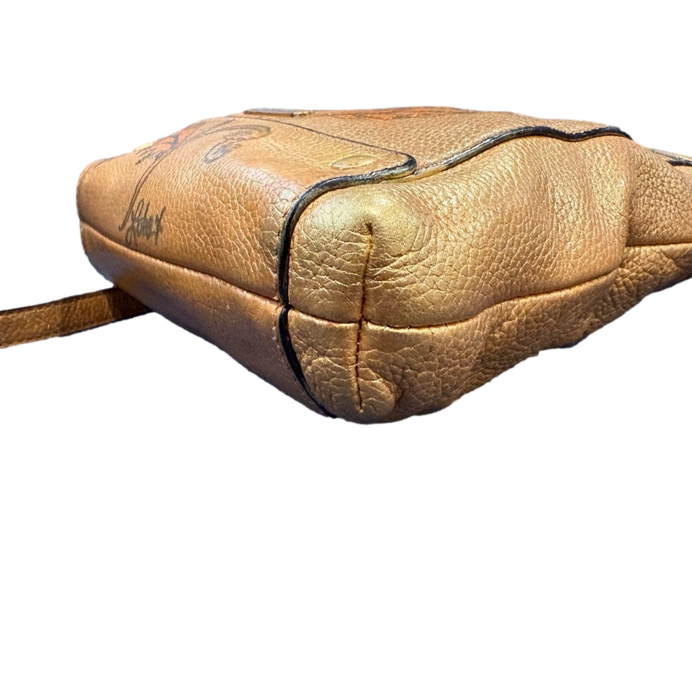 Vince Camuto Hand Painted Leather Crossbody Bag | Gold Floral Artisan Purse - Picture 12 of 14